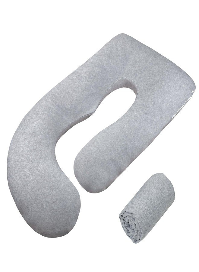 TANOFAR Pregnancy Pillow Cover J Shaped(ONLY Pillowcase), Super Soft Pillowcase Replacement Cover for Maternity Pillow, with Large Sized Zipper, Fits 55/58 Inch Pregnant Pillow, Grey - Image 1